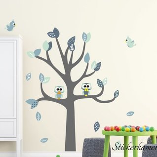 Muursticker boom met uilen en vogels kinderkamer (mint) Muursticker boom met uilen en vogels kinderkamer (mint)
