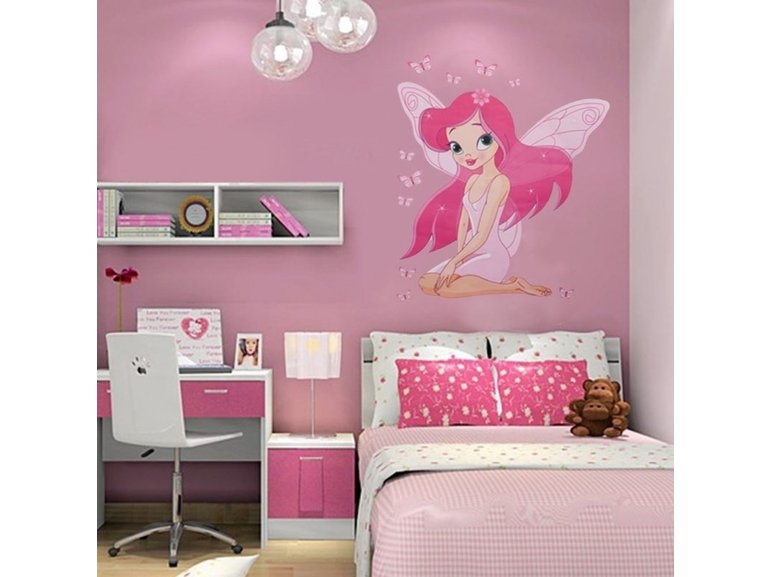 Muursticker fee tinkerbell prinses roze kinderkamer meisjes