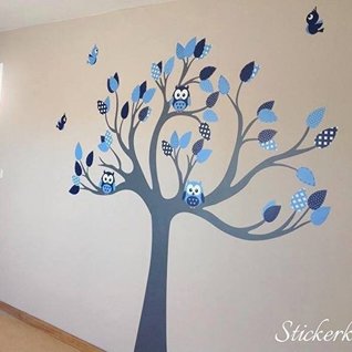 Muursticker boom met uilen en vogels  babykamer Muursticker boom met uilen en vogels  babykamer
