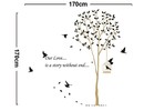 Muursticker boom met zwarte blaadjes en vogels