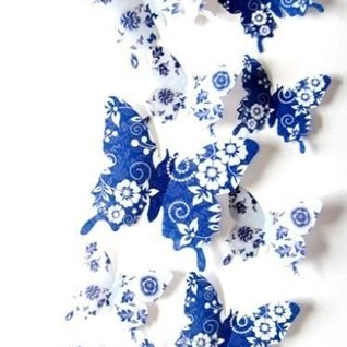 Muursticker 3d vlinders (wit/blauw)