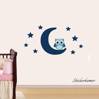 Muursticker uiltje op maan en sterren babykamer Muursticker uiltje op maan en sterren babykamer