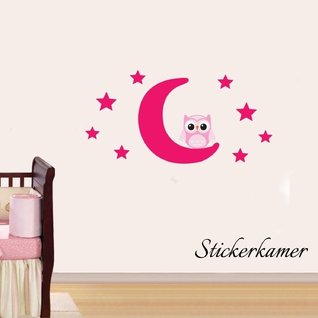 Muursticker uiltje op maan en sterren babykamer Muursticker uiltje op maan en sterren babykamer