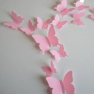 Muursticker 3d vlinders roze 24 stuks Muursticker 3d vlinders roze 24 stuks