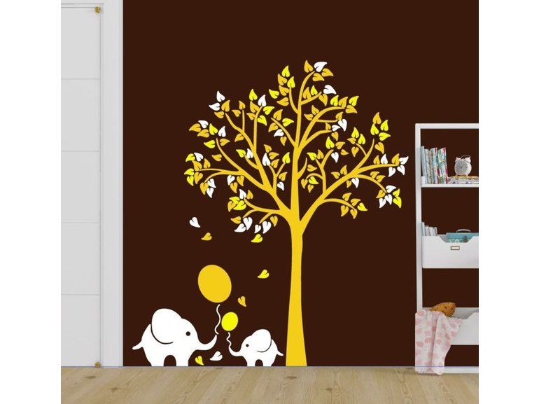 Muursticker boom met olifant geel babykamer