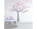 Muursticker boom met uilen en vogels kinderkamer meisjes (zacht roze)