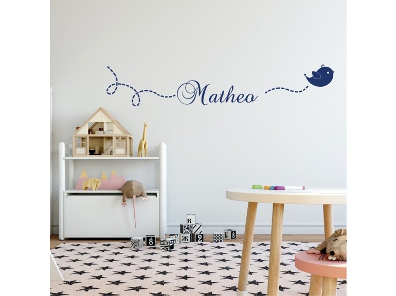 Naamsticker met vogeltje babykamer