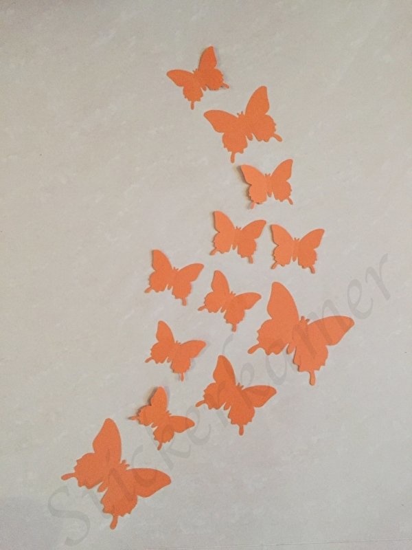 Muursticker losse 3d vlinders (oranje)