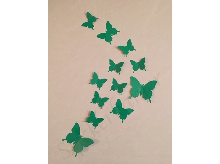 Muursticker losse 3d vlinders (donker groen)