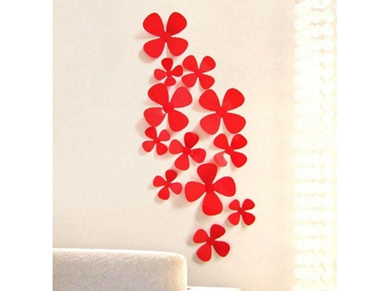 3D bloemen rood muurstickers