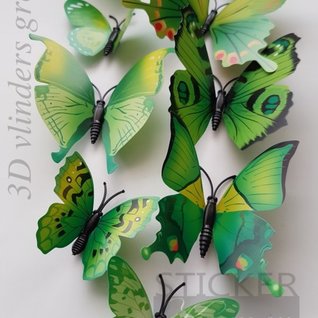 Muursticker kleurrijke 3D vlinders groen - 12 stuks Muursticker kleurrijke 3D vlinders groen - 12 stuks