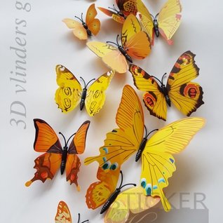 Muursticker kleurrijke 3D vlinders geel - 12 stuks Muursticker kleurrijke 3D vlinders geel - 12 stuks