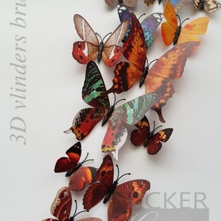 Muursticker kleurrijke 3D vlinders herfst bruin - 12 stuks Muursticker kleurrijke 3D vlinders herfst bruin - 12 stuks