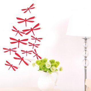Muursticker 3D libellen rood Muursticker 3D libellen rood