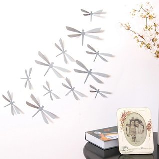 Muursticker 3D libellen grijs Muursticker 3D libellen grijs