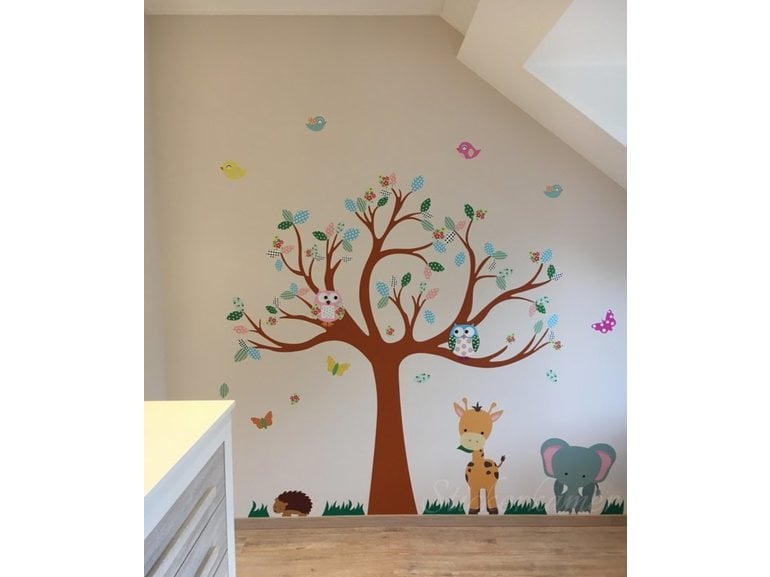 Muursticker boom met beesten babykamer / kinderkamer