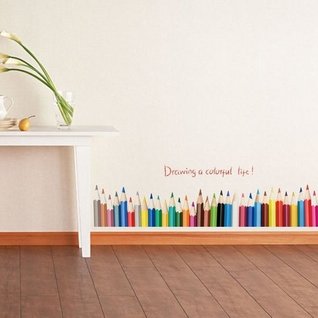 Muursticker strook met gekleurde teken potloden