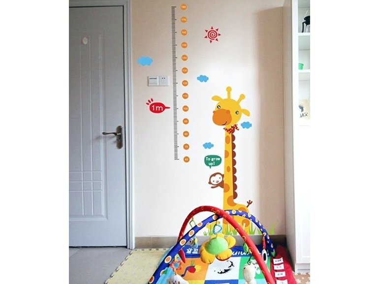 Muursticker giraffe aapje groeimeter babykamer / kinderkamer