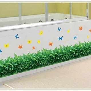 Muursticker gras strook met vlinders kinderkamer