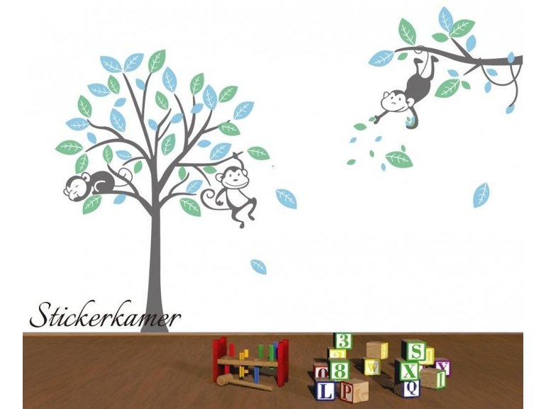 Muursticker boom en apen babykamer /  kinderkamer