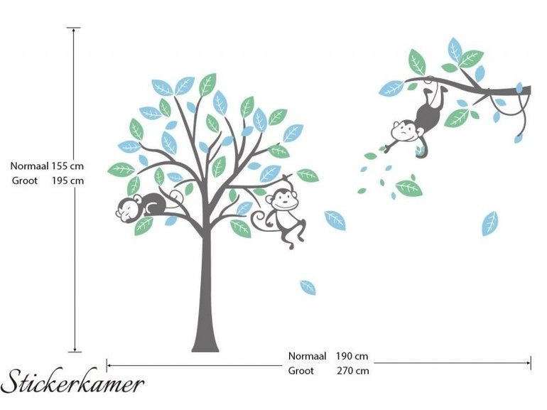 Muursticker boom en apen babykamer /  kinderkamer