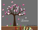 Muursticker boom met uilen en vogels kinderkamer roze thema