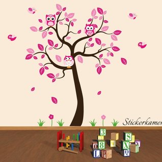 Muursticker boom roze XL uilen kinderkamer Muursticker boom roze XL uilen kinderkamer