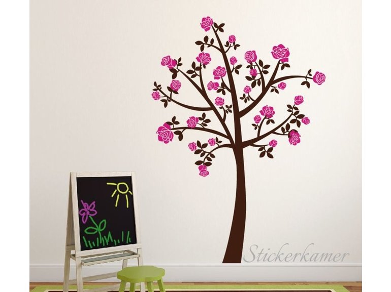 Muursticker boom met bloemen / rozen babykamer