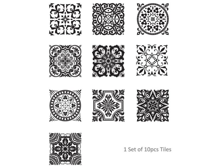 Muursticker tegels met sierlijk patroon zwart en wit 15cm x 15cm