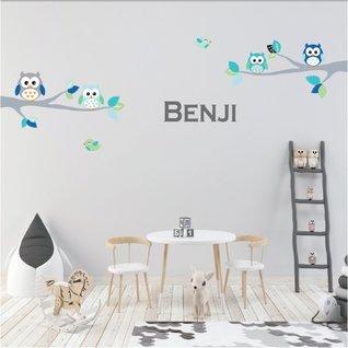 Muursticker tak met uilen en vogels kinderkamer