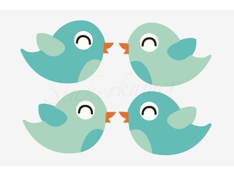 Muursticker vogels - Little bird Turkoois - Mint (4 stuks)