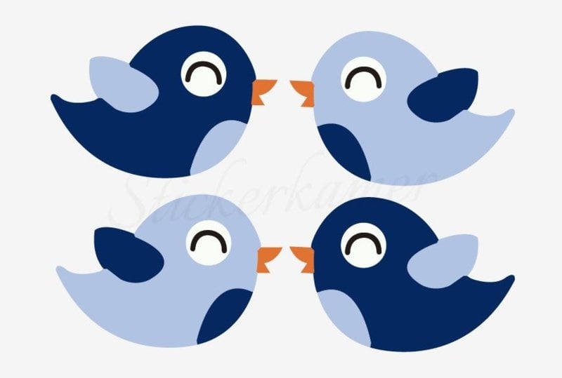 Muursticker vogel babykamer - Little bird Licht blauw - Donker blauw (4 stuks)