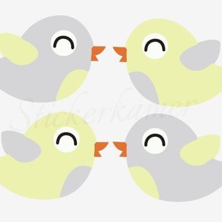 Muursticker vogel kinderkamer - Little bird Grijs - Geel (4 stuks)