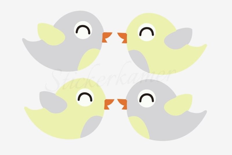 Muursticker vogel kinderkamer - Little bird Grijs - Geel (4 stuks)