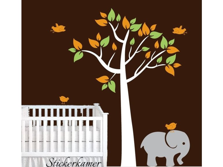 Muursticker boom baby kamer olifant (kleuren aanpasbaar)