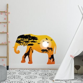 Muursticker olifant Afrika - savanne silhouette kinderkamer