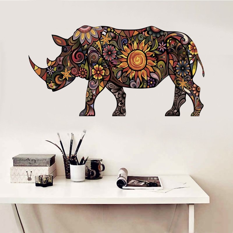 Muursticker neushoorn interieur decoratie