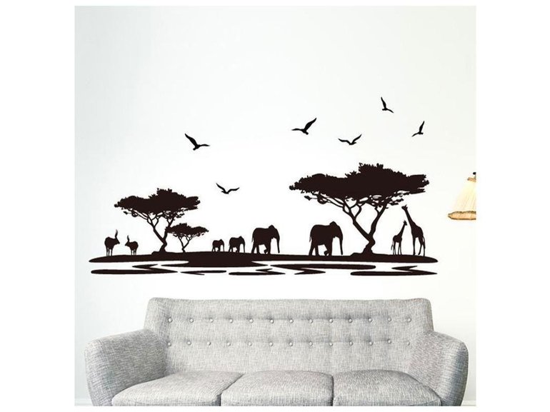 Muursticker jungle silhouette Afrika landschap uitzicht