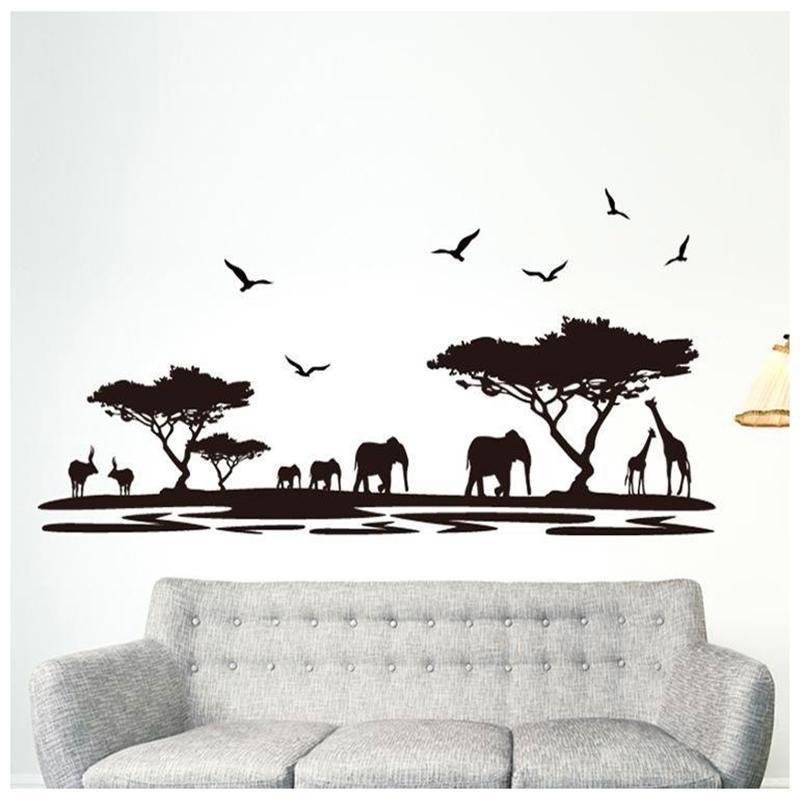 Muursticker jungle silhouette Afrika landschap uitzicht