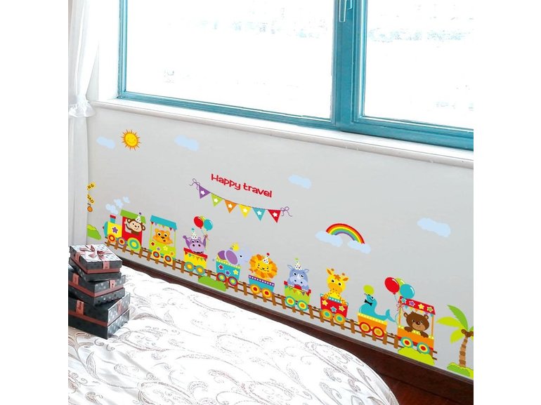 Muursticker trein met dieren babykamer kinderkamer