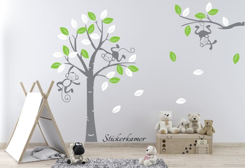 Muursticker boom en apen babykamer / kinderkamer