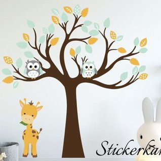 Muursticker boom met uilen en vogels babykamer