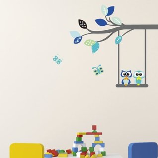 Muursticker uilen op tak kinderkamer Muursticker uilen op tak kinderkamer