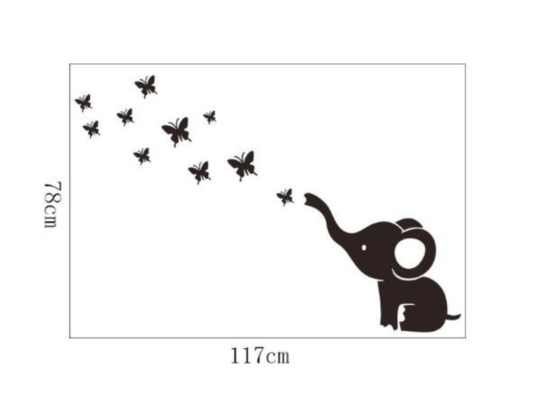 Muursticker olifant en vlinders babykamer