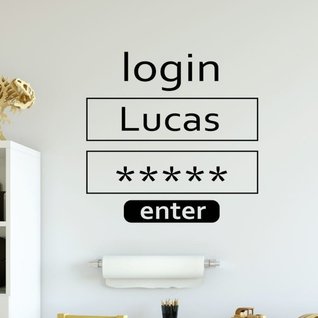 Muursticker gamen log in en wachtwoord naamsticker  jongenskamer