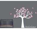 Muursticker boom met uilen en vogels (zacht roze)
