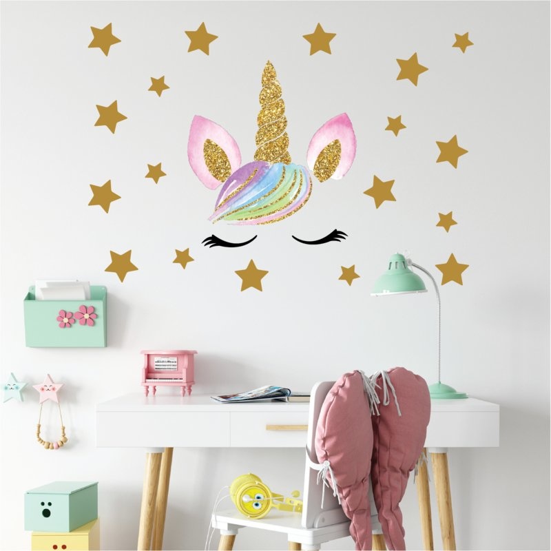 Muursticker unicorn - eenhoorn oogjes en sterren meisjeskamer / babykamer