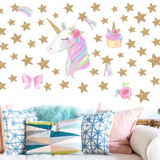 Muursticker unicorn - eenhoorn en sterren meisjeskamer / babykamer
