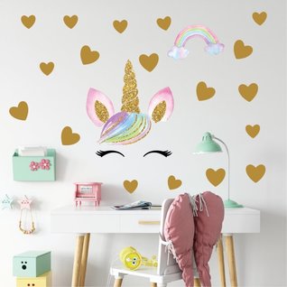 Muursticker unicorn - eenhoorn oogjes en hartjes meisjeskamer / babykamer