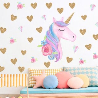 Muursticker unicorn - eenhoorn en hartjes meisjeskamer / babykamer Muursticker unicorn - eenhoorn en hartjes meisjeskamer / babykamer